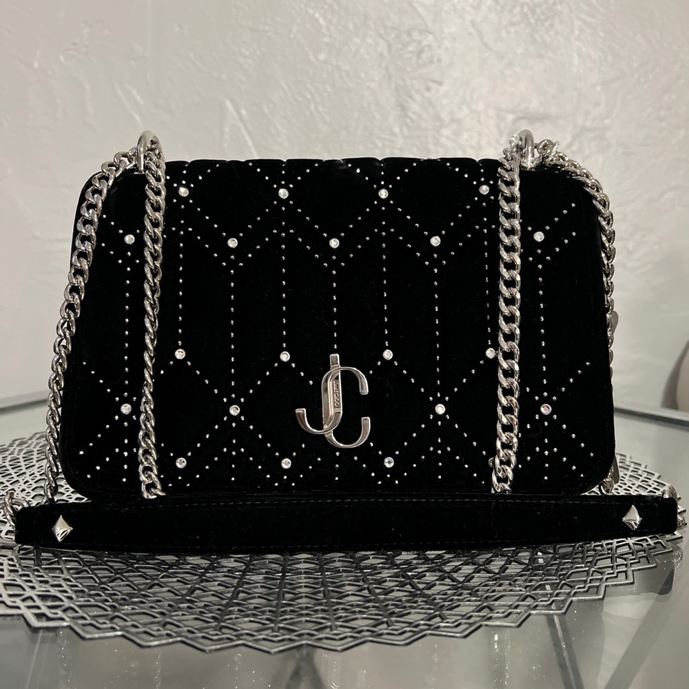 New Jimmy Choo Velvet Crystal Studs Handbag